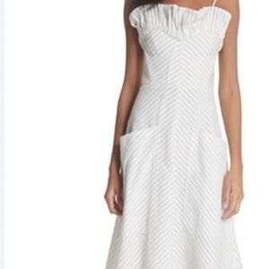 Rebecca Taylor dress - speckled white with stripes ruffle neckline structured